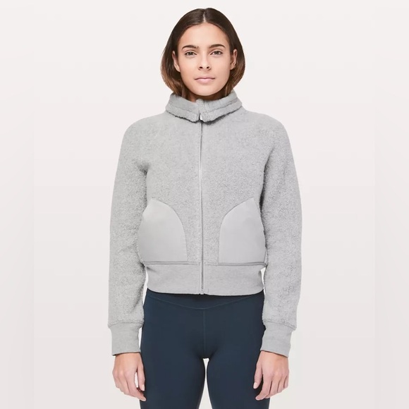 Lululemon So Sherpa cropped grey boucle jacket women’s size 6 - Picture 2 of 10